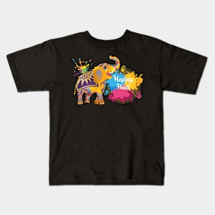 Funny Festival Colorful Elephant Color India, Happy Holi Kids T-Shirt